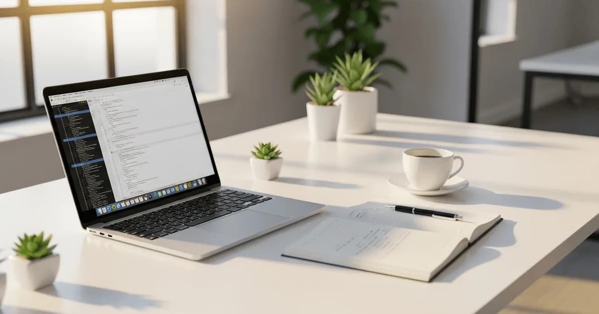 Professional remote worker at a clean desk with laptop and notebook — Filipino remote team member
