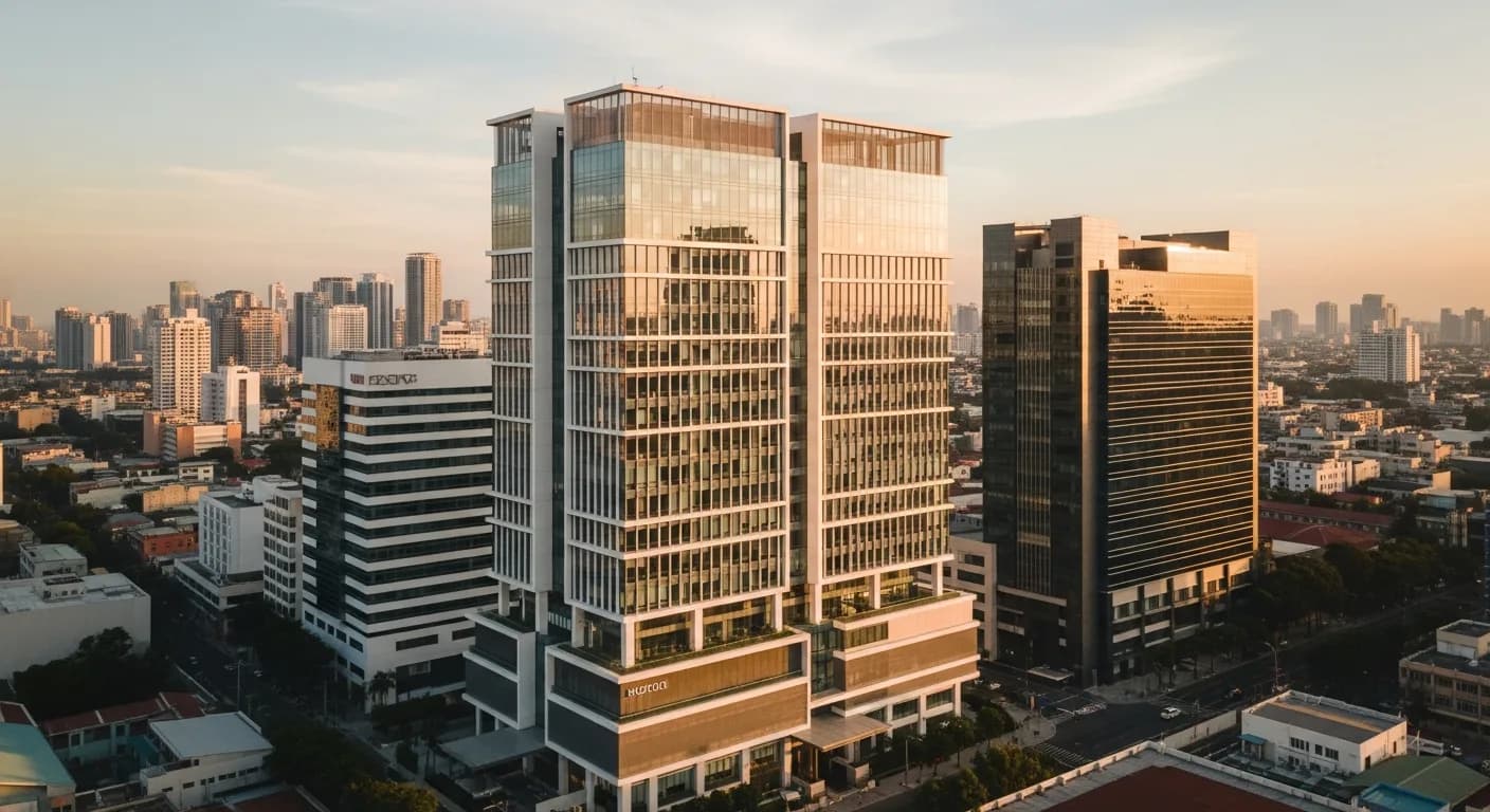 Modern office building in Manila's business district — setting up a Philippine entity as a foreign company