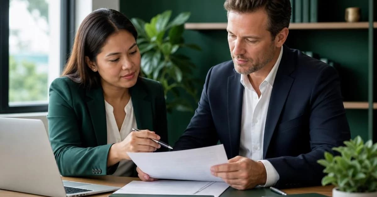 Philippine HR professional and Australian business owner reviewing an employment contract