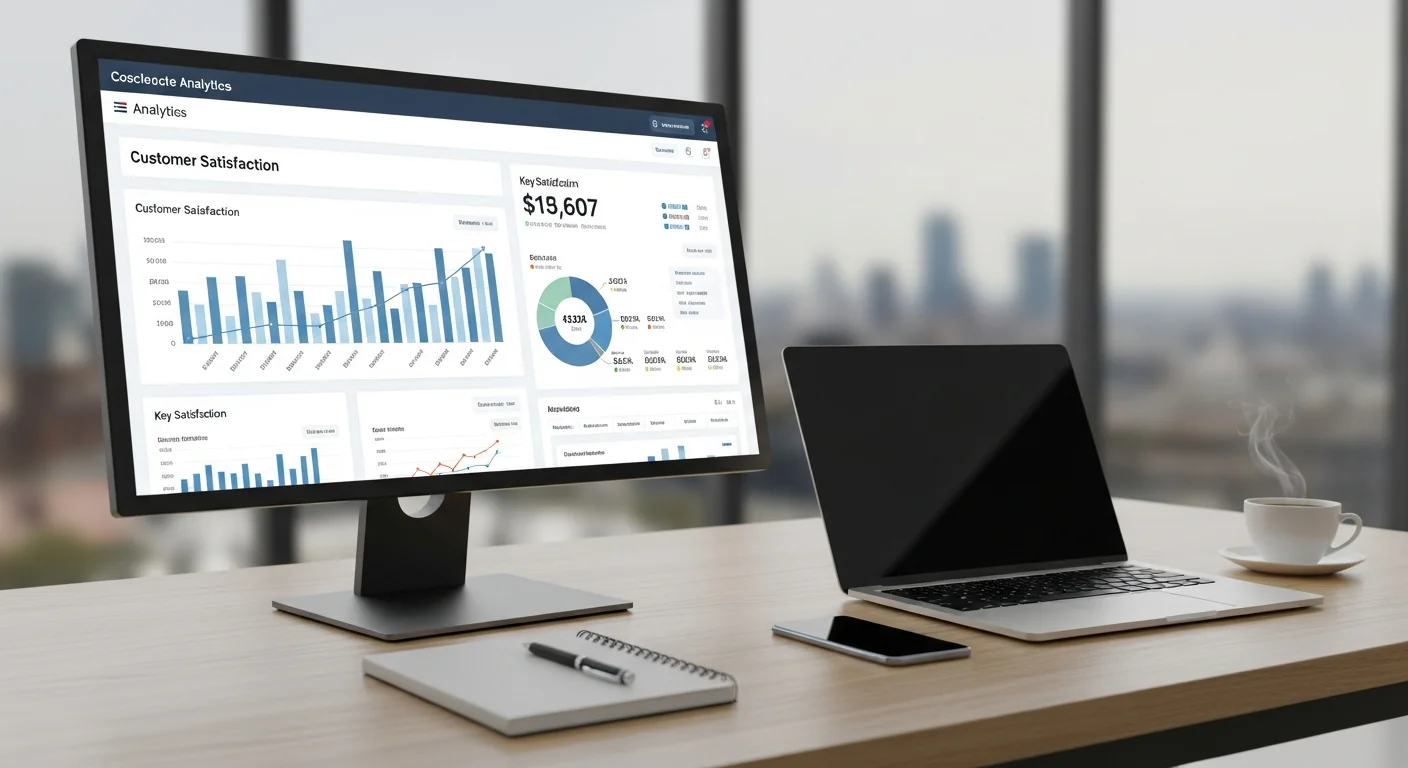 Clean analytics dashboard showing customer support CSAT and satisfaction metrics on a monitor